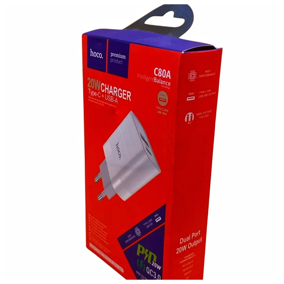 TETE CHARGEUR HOCO C80A TYPE C 20W USB 18W