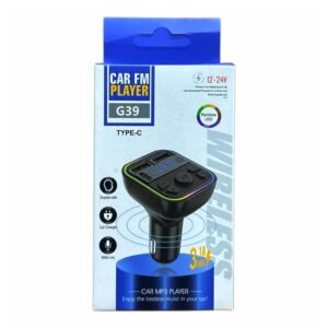 🚗🎶 مشغل FM للسيارة G39 Type-C مع شاحن سريع وإضاءة RGB