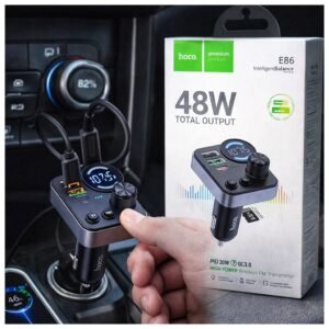 🚗🎶 مشغل FM للسيارة HOCO E86 – شاحن سريع 48W + بلوتوث + شاشة LED