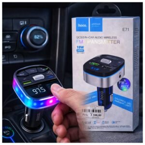 🚗🎶 مشغل FM للسيارة HOCO E71 – بلوتوث + AUX + شحن سريع 18W